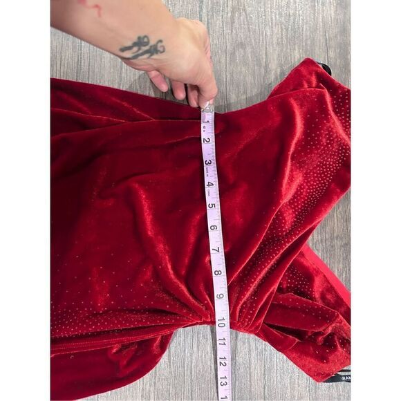 Rampage Vintage Y2K Velour Red Velvet Faux Wrap Rhinestone Mini Dress Size S - Picture 12 of 13